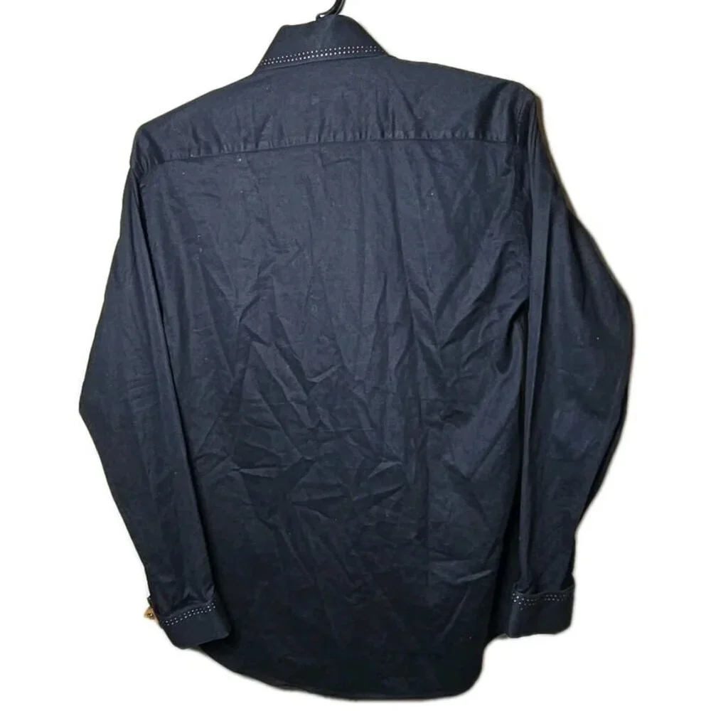 Bogosse Men’s Shirt Size 5 XL Black Brown Stitch Trim Button Up t9